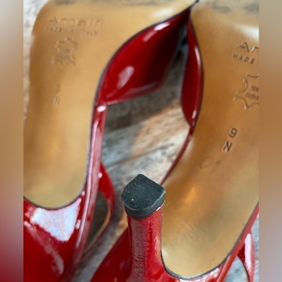 Amalfi (Italy) Red Patent Leather Black Bow Stiletto Slingback Heels 9 Narrow - Picture 7 of 9